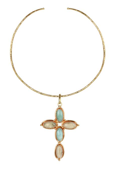 Buy_Queens Jewels_Blue Helen Cross Pendant _Online_at_Aza_Fashions