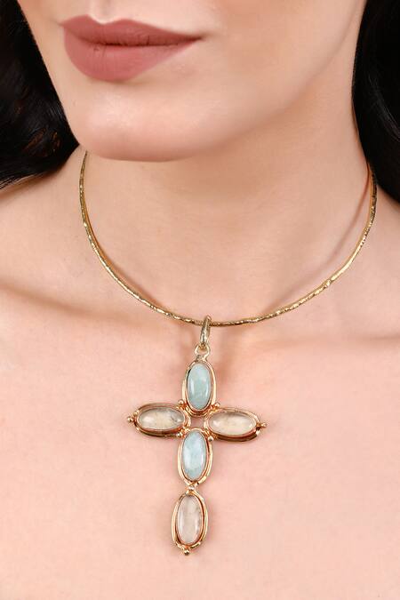 Shop_Queens Jewels_Blue Helen Cross Pendant _Online_at_Aza_Fashions