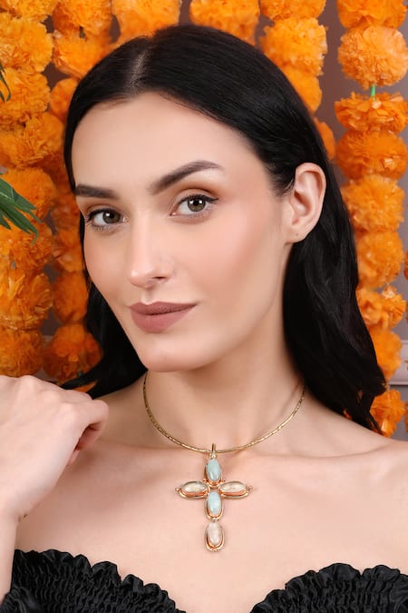 Queens Jewels_Blue Helen Cross Pendant _at_Aza_Fashions