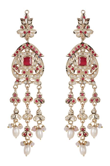 Buy_Queens Jewels_Pink Pearls, Gemstones Royal Jadau Necklace Set _Online_at_Aza_Fashions