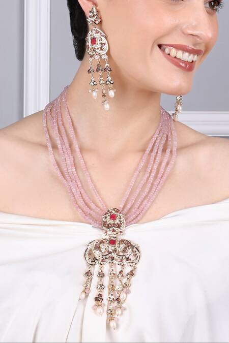 Shop_Queens Jewels_Pink Pearls, Gemstones Royal Jadau Necklace Set 