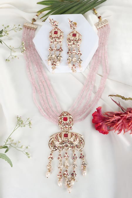 Queens Jewels Royal Jadau Pink Necklace Set 