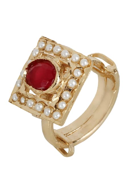 Queens Jewels Red Faux Diamonds, Pearls, Gemstones Royal Ruby And White Choker Set at Aza Fashions Queens Jewels_Red Faux Diamonds, Pearls, Gemstones Royal Ruby And White Choker Set _at_Aza_Fashions