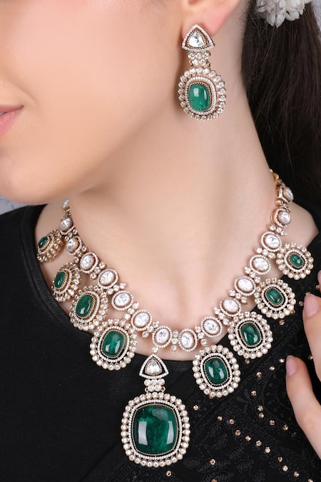 Queens Jewels_Gold Plated Stones Celina Kundan Necklace Set _Online_at_Aza_Fashions