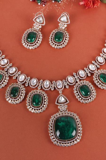 Buy_Queens Jewels_Gold Plated Stones Celina Kundan Necklace Set _Online_at_Aza_Fashions