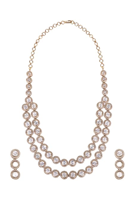 Queens Jewels_Gold Plated Stones Twin Layer Victorian Necklace Set _Online_at_Aza_Fashions