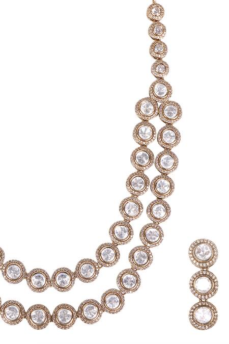 Buy_Queens Jewels_Gold Plated Stones Twin Layer Victorian Necklace Set _Online_at_Aza_Fashions