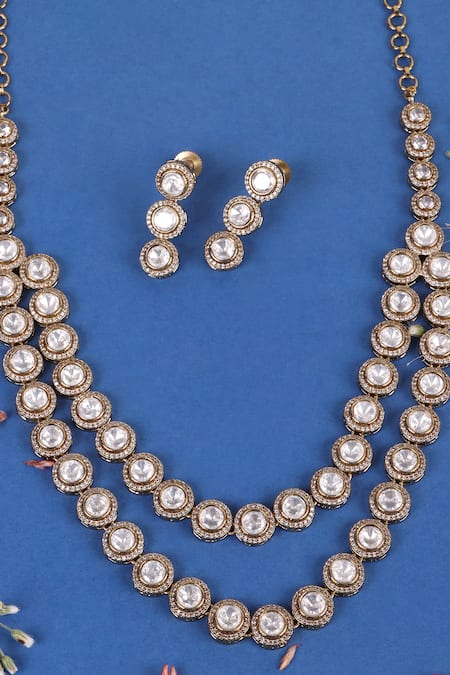 Buy_Queens Jewels_Gold Plated Stones Twin Layer Victorian Necklace Set 