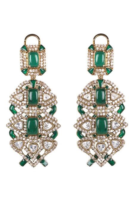 Buy_Queens Jewels_Green Emerald Kundan Necklace And Earring Set _Online_at_Aza_Fashions
