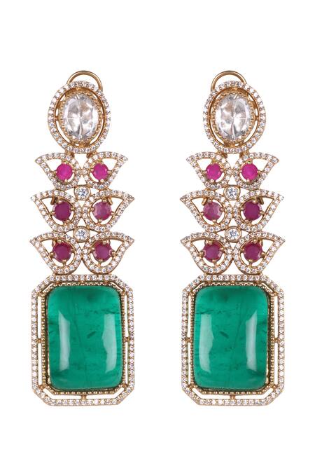 Shop Queens Jewels Green Stones, Crystals, Queen Vic Emerald And Ruby Kundan Set Online at Aza Fashions Shop_Queens Jewels_Green Stones, Crystals, Queen Vic Emerald And Ruby Kundan Set _Online_at_Aza_Fashions