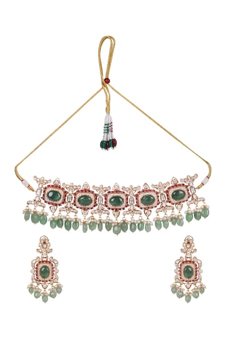 Queens Jewels_Multi Color Stones, Beads Noor Kundan Choker Set With _Online_at_Aza_Fashions