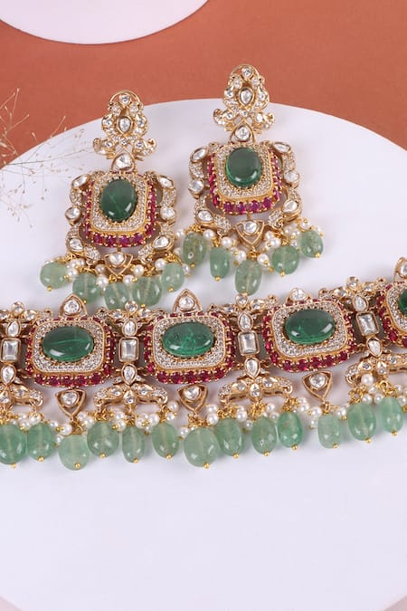 Shop_Queens Jewels_Multi Color Stones, Beads Noor Kundan Choker Set With 