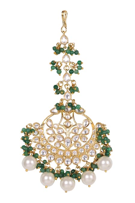 Queens Jewels_Green Pearls, Stones Royal Layered Kundan Choker Set _Online_at_Aza_Fashions