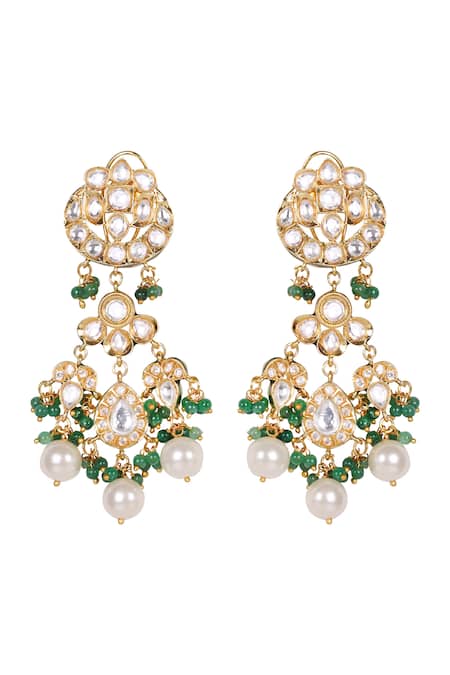 Buy_Queens Jewels_Green Pearls, Stones Royal Layered Kundan Choker Set _Online_at_Aza_Fashions