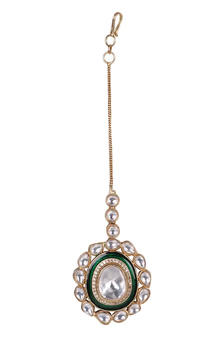 Queens Jewels_Green Stones Heritage Uncut Polki Kundan Choker Set _Online_at_Aza_Fashions