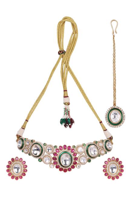 Queens Jewels_Multi Color Stones, Royal Multicolor Kundan Jewelry Set _at_Aza_Fashions