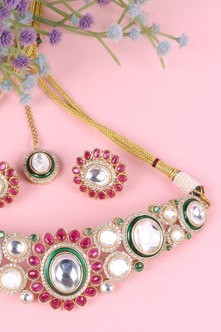 Buy_Queens Jewels_Multi Color Stones, Royal Multicolor Kundan Jewelry Set 