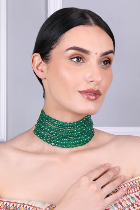 Queens Jewels Green Emerald Radiance Multilayer Choker 