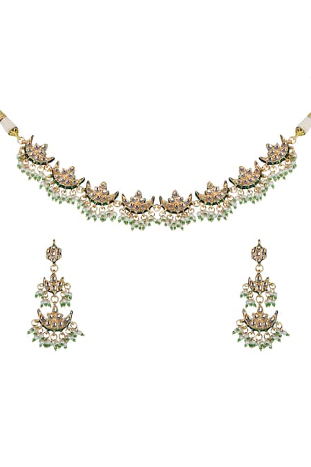 Buy_Queens Jewels_Multi Color Crystals, Beads Ariana Kundan Choker Set With Earrings _Online_at_Aza_Fashions