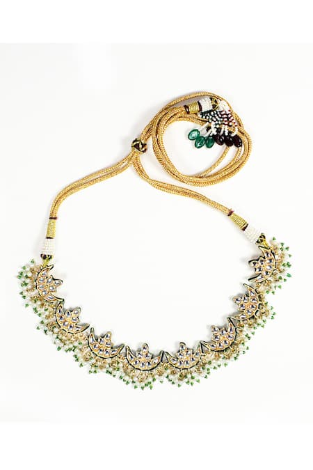 Buy_Queens Jewels_Multi Color Crystals, Beads Ariana Kundan Choker Set With Earrings 