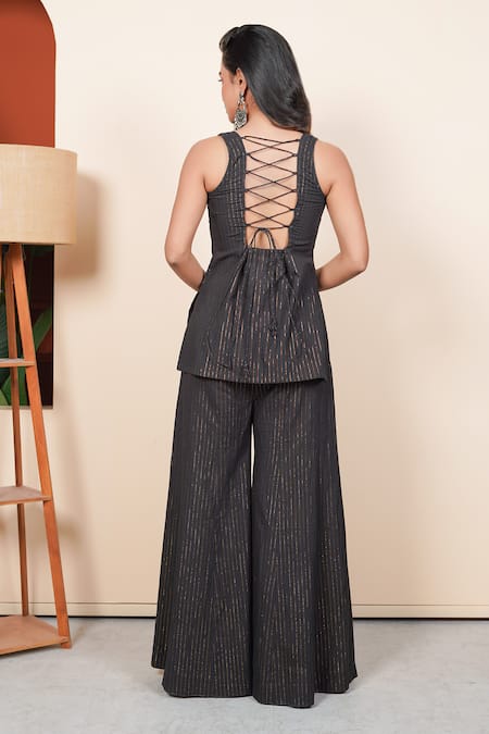 Taro Black Cotton Lurex Kurta & Palazzo Set 