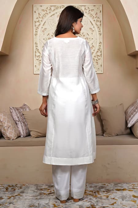 Taro Designer Powder Pearl Kurta Pant Set 