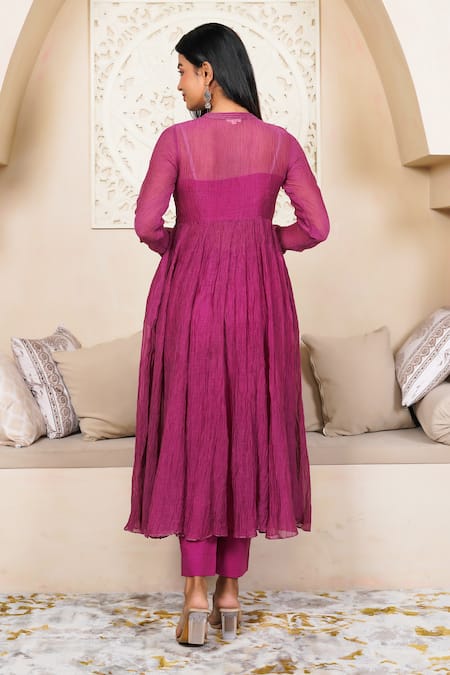 Taro Burgundy Crushed Cotton Anarkali Set 