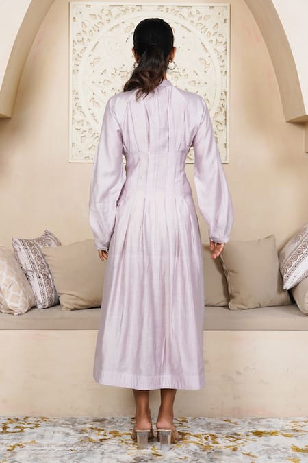 Taro Lavender Cotton Silk Chanderi Dress 