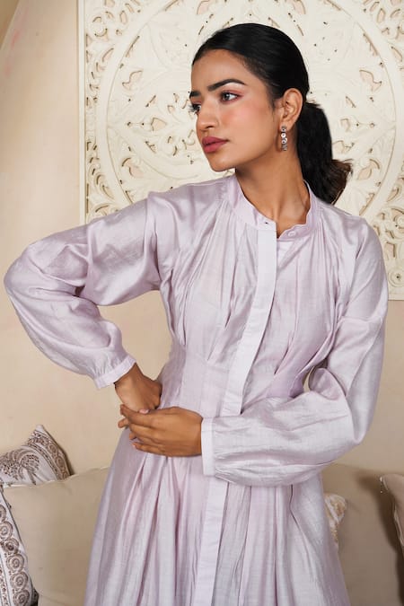 Buy Taro Lavender Chanderi Round Neck Cotton Silk Dress Online at Aza Fashions Buy_Taro_Lavender Chanderi Round Neck Cotton Silk Dress _Online_at_Aza_Fashions