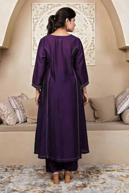 Taro Purple Cotton Silk Chanderi Kurta Pant Set 