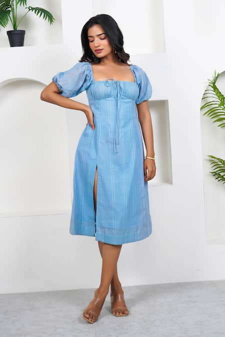 Taro Blue Cotton Square Neck Berryblue Dress