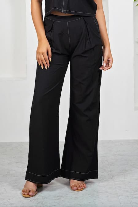 Taro Black Cotton Collared Boxy Co-ord Set Online at Aza Fashions Taro_Black Cotton Collared Boxy Co-ord Set _Online_at_Aza_Fashions