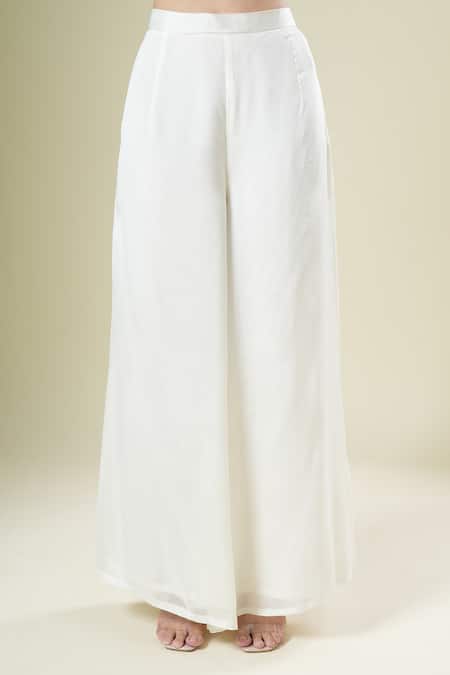 Samyukta Singhania Off White Chiffon, Georgette Embroidery Round Neck, Open Blouse And Palazzo Set Online at Aza Fashions Samyukta Singhania_Off White Chiffon, Georgette Embroidery Round Neck, Open Blouse And Palazzo Set _Online_at_Aza_Fashions