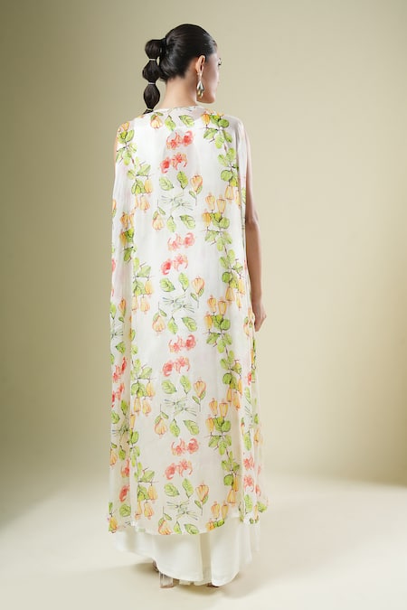 Shop Samyukta Singhania Off White Chiffon, Georgette Embroidery Round Neck, Open Blouse And Palazzo Set at Aza Fashions Shop_Samyukta Singhania_Off White Chiffon, Georgette Embroidery Round Neck, Open Blouse And Palazzo Set _at_Aza_Fashions