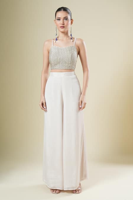 Shop Samyukta Singhania Off White Chiffon, Georgette Embroidery Round , Open Cape And Palazzo Set Online at Aza Fashions Shop_Samyukta Singhania_Off White Chiffon, Georgette Embroidery Round , Open Cape And Palazzo Set _Online_at_Aza_Fashions