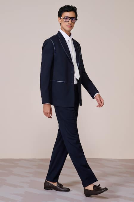 S&N By Shantnu Nikhil_Navy Rayon Designer Blazer_Online_at_Aza_Fashions