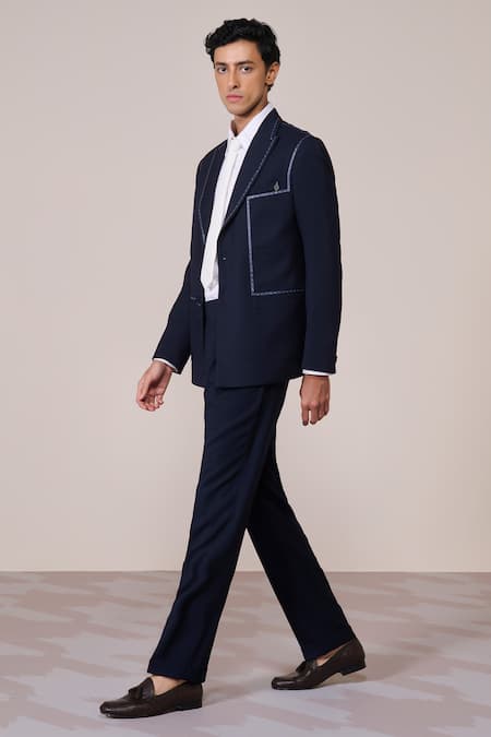 Buy_S&N By Shantnu Nikhil_Navy Rayon Designer Blazer_Online_at_Aza_Fashions
