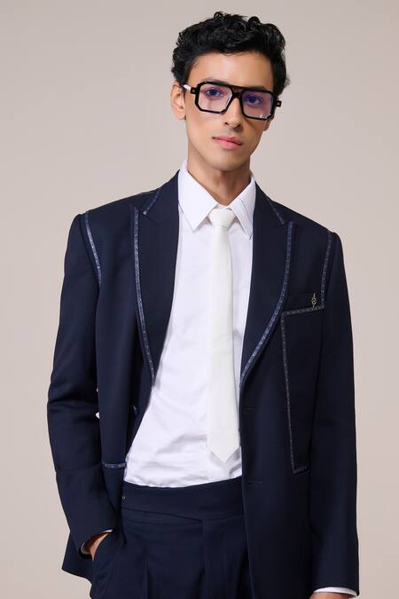 Shop_S&N By Shantnu Nikhil_Navy Rayon Designer Blazer_Online_at_Aza_Fashions