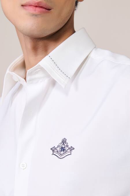 Shop_S&N By Shantnu Nikhil_Off White Viscose Embroidery Classic Shirt_Online_at_Aza_Fashions