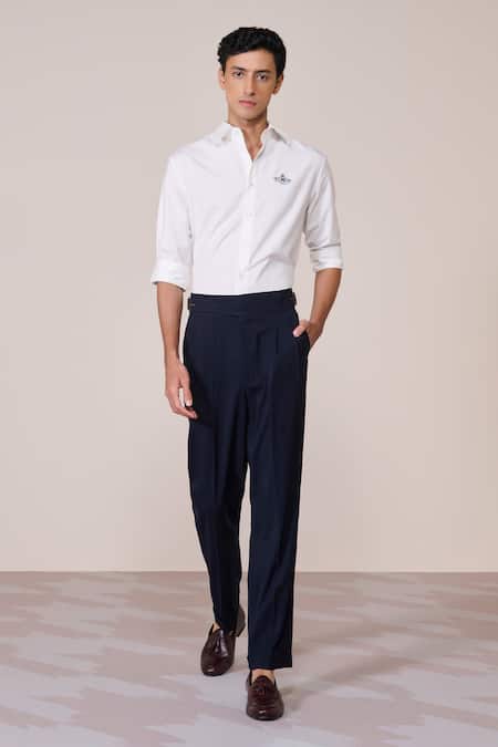 S&N By Shantnu Nikhil Off White Viscose Embroidery Classic Shirt 