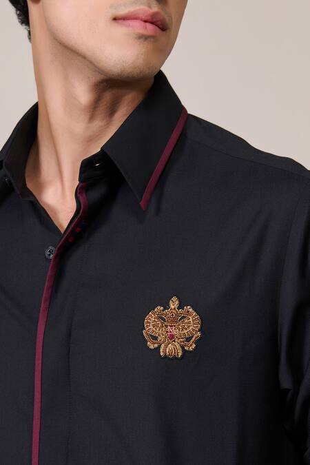S&N By Shantnu Nikhil_Black Embroidery Slim-fit Shirt_Online_at_Aza_Fashions