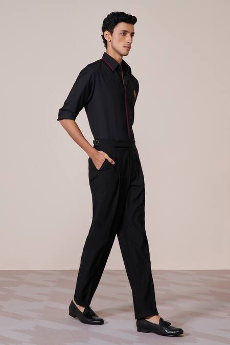 Buy_S&N By Shantnu Nikhil_Black Embroidery Slim-fit Shirt_Online_at_Aza_Fashions