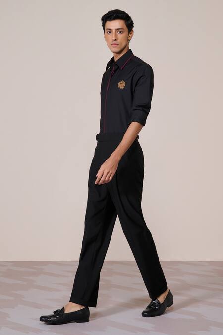 Shop_S&N By Shantnu Nikhil_Black Embroidery Slim-fit Shirt_Online_at_Aza_Fashions