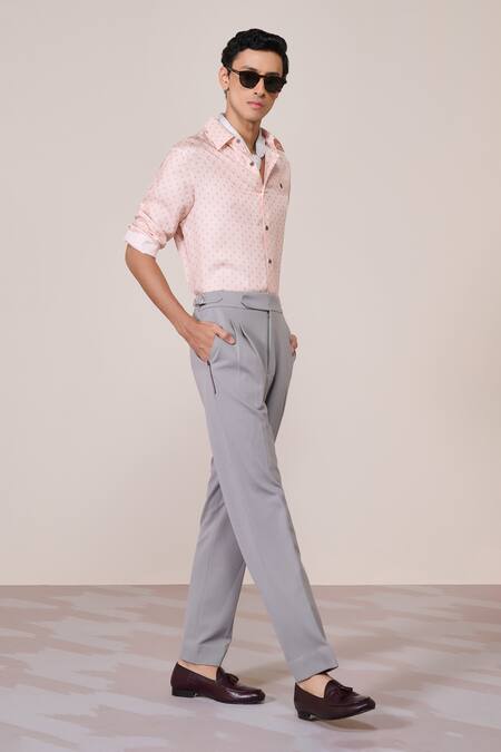 S&N By Shantnu Nikhil_Pink Silk, Twill Embroidery Shirt_Online_at_Aza_Fashions