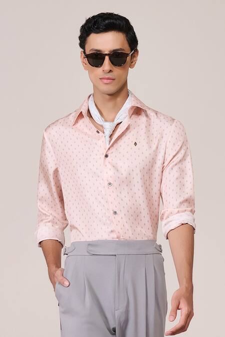 Shop_S&N By Shantnu Nikhil_Pink Silk, Twill Embroidery Shirt_Online_at_Aza_Fashions
