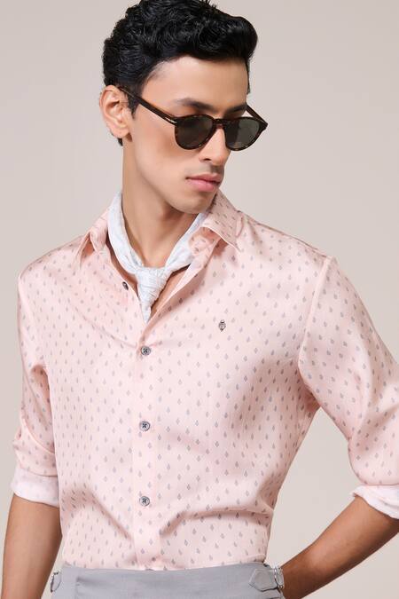 S&N By Shantnu Nikhil_Pink Silk, Twill Embroidery Shirt_at_Aza_Fashions