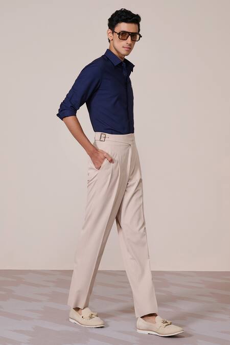 S&N By Shantnu Nikhil_Navy Viscose Embroidery Slim-fit Shirt_Online_at_Aza_Fashions