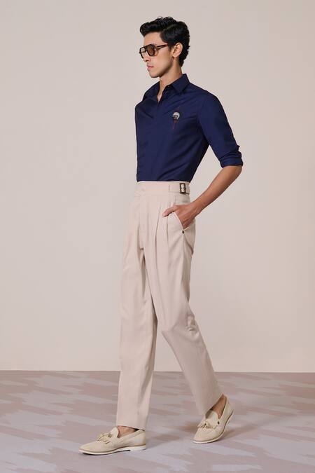 Shop_S&N By Shantnu Nikhil_Navy Viscose Embroidery Slim-fit Shirt_Online_at_Aza_Fashions