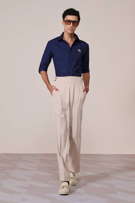 S&N By Shantnu Nikhil Navy Viscose Embroidery Slim-fit Shirt 