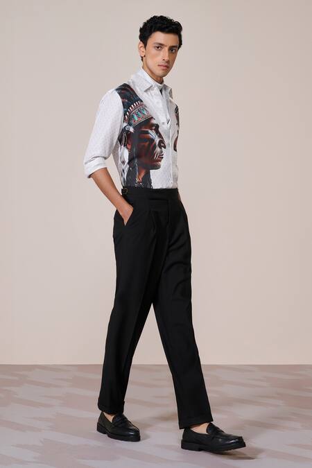 S&N By Shantnu Nikhil_Off White Silk, Twill Embroidery Print Shirt_Online_at_Aza_Fashions